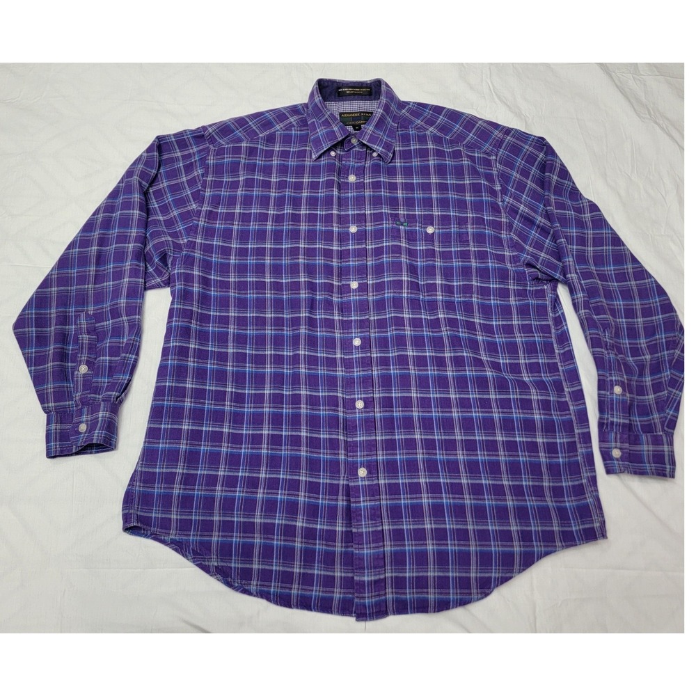 Alexander Julian Colours Mens Purple Plaid Cotton Button Down Shirt Size M